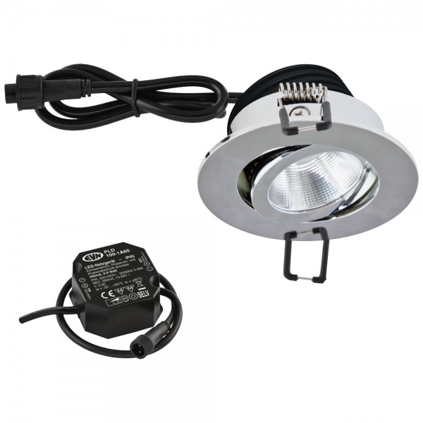 EVN Power-LED Leuchte inkl.Netzgerät Chrom schwenkbar rund 83x48,5mm 8,4W 4000K 1060lm 21-40° 220-240V IP65