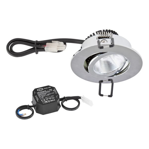 EVN Power-LED Leuchte inkl.Netzgerät Chrom schwenkbar rund 83x32mm 6W 2700K 575lm 21-40° 220-240V IP20