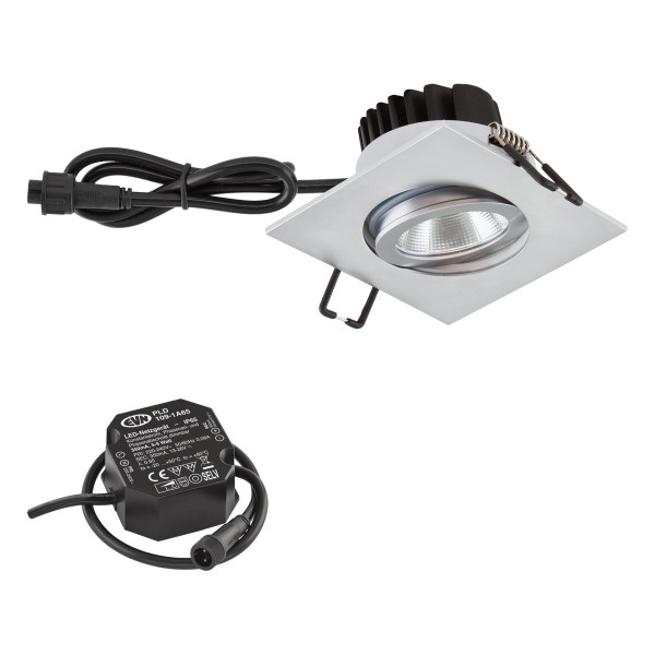 EVN Power-LED Leuchte Chrom matt schwenkbar viereckig 83x83x48,5mm 8,4W 3000K 1010lm 21-40° 220-240V IP65