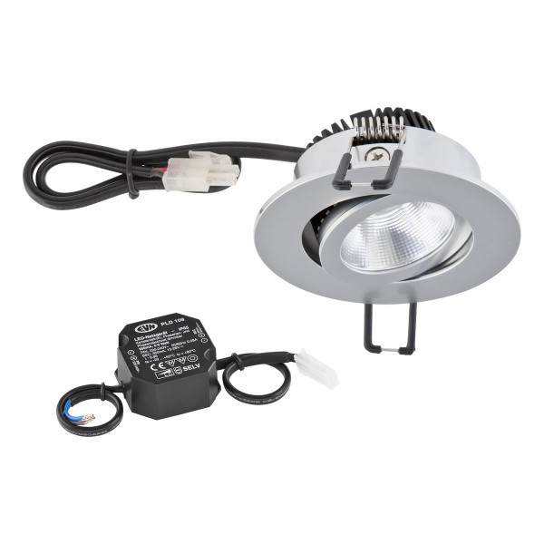 EVN Power-LED Leuchte inkl.Netzgerät Chrom schwenkbar rund 83x43mm 6W 2000-3000K 60 bis 600lm 21-40° 220-240V IP20