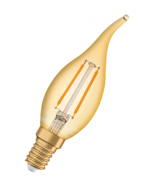 Osram / Ledvance Vintage 1906 Kerze BA LED Filament 2.5-22W 824 extra warmweiß 220lm E14 gold Windstoß 300° 220-240V