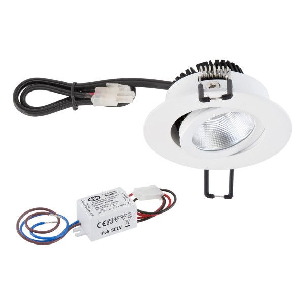 EVN Power-LED Leuchte inkl.Netzgerät weiß schwenkbar rund 83x35mm 3W 3000K 300lm 21-40° 220-240V IP20