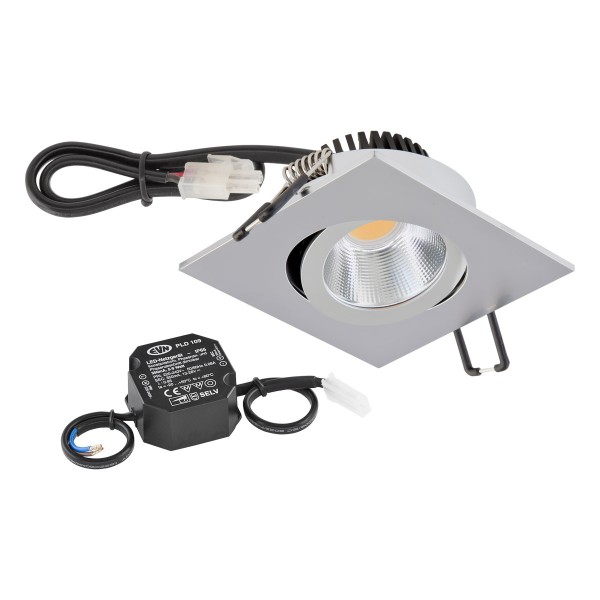 EVN Power-LED Leuchte Chrom matt schwenkbar viereckig 83x83x32mm 6W 3000K 620lm 21-40° 220-240V IP20