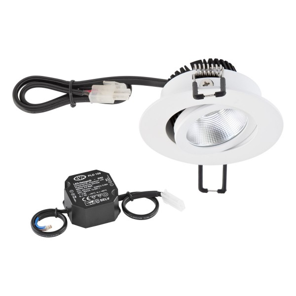 EVN Power-LED Leuchte inkl.Netzgerät weiß schwenkbar rund 83x43mm 6W 2000-3000K 60 bis 600lm 21-40° 220-240V IP20