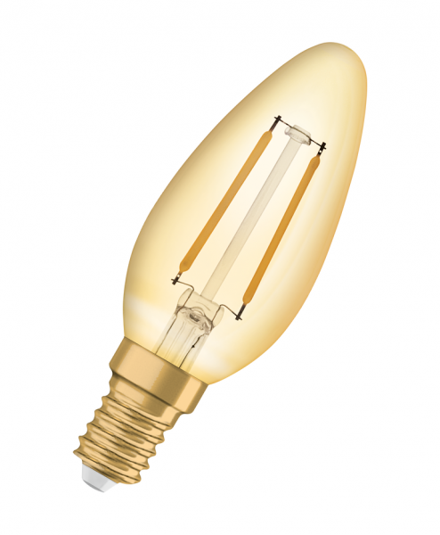 Osram / Ledvance Vintage 1906 Kerze B LED Filament 2.5-22W 824 extra warmweiß 220lm E14 gold 300° 220-240V