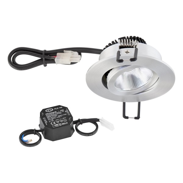 EVN Power-LED Leuchte inkl.Netzgerät Aluminium poliert schwenkbar rund 83x32mm 6W 2700K 575lm 21-40° 220-240V IP20