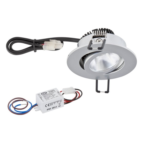 EVN Power-LED Leuchte inkl.Netzgerät Chrom schwenkbar rund 83x35mm 3W 2700K 280lm 21-40° 220-240V IP20