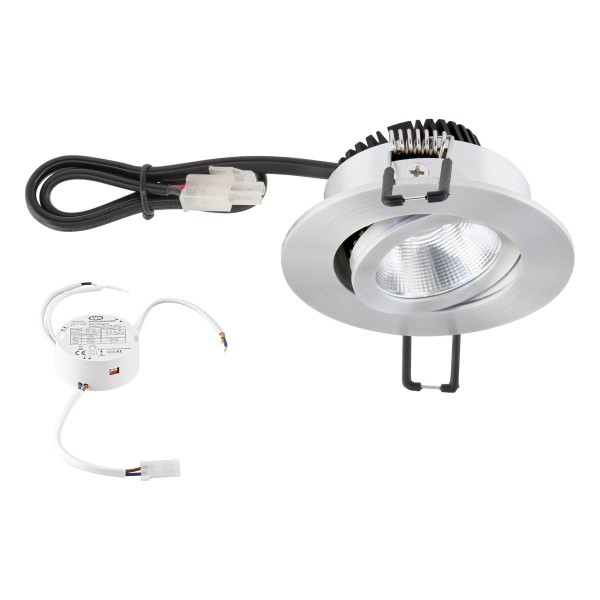 EVN LED Leuchte Aluminium poliert schwenkbar rund 83x43mm 6W 2000-3000K 60 bis 600lm 21-40° 200-240V IP20