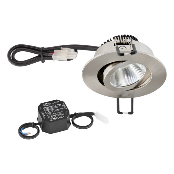 EVN Power-LED Leuchte inkl.Netzgerät Edelstahl Optik schwenkbar rund 83x32mm 6W 2700K 575lm 21-40° 220-240V IP20