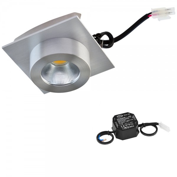 EVN Power-LED Leuchte Aluminium poliert viereckig 83x83x43mm 6W 3000K 620lm 21-40° 220-240V IP20