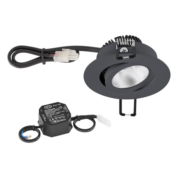 EVN Power-LED Leuchte inkl.Netzgerät anthrazit schwenkbar rund 83x32mm 6W 3000K 620lm 21-40° 220-240V IP20