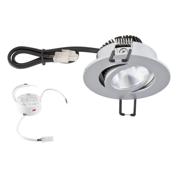 EVN COB-LED Leuchte Chrom matt schwenkbar rund 83x37mm 8,4W 4000K 1060lm 21-40° 200-240V IP20