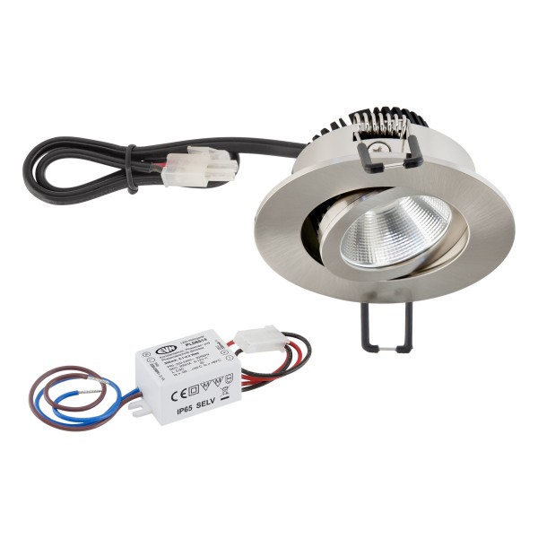 EVN Power-LED Leuchte inkl.Netzgerät Edelstahl Optik schwenkbar rund 83x35mm 3W 2700K 280lm 21-40° 220-240V IP20