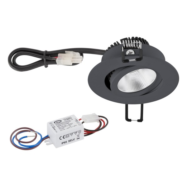 EVN Power-LED Leuchte inkl.Netzgerät anthrazit schwenkbar rund 83x35mm 3W 3000K 300lm 21-40° 220-240V IP20