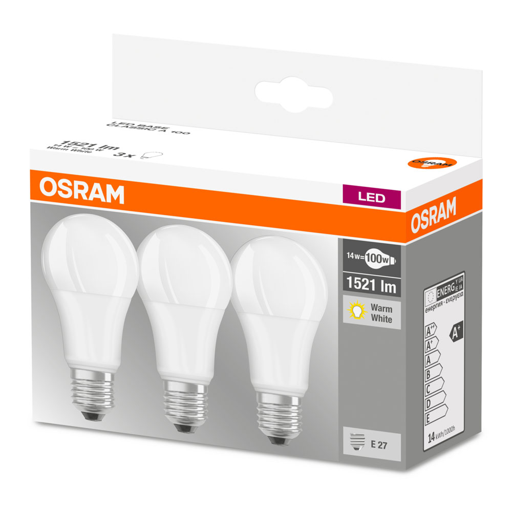 Osram Base Classic A60 LED 14W/827 warmweiß 1521lm matt E27 3er